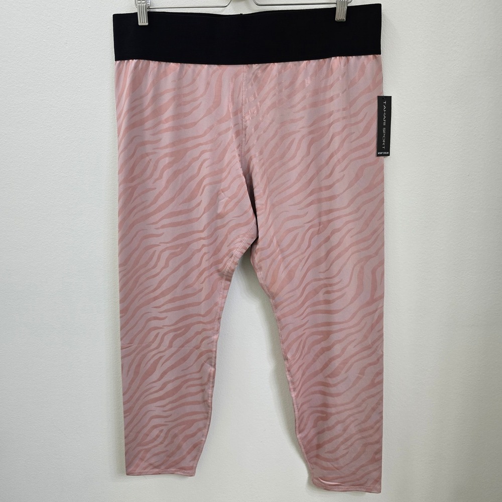 Tahari Sport Womens 2X‎ Zebra Print Leggings Pink Black Elastic Waist Athleisure